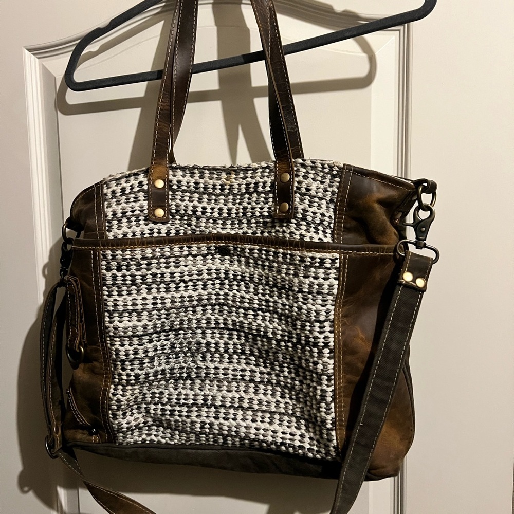 Myra Bag Black and Brown Tote/ messenger bag